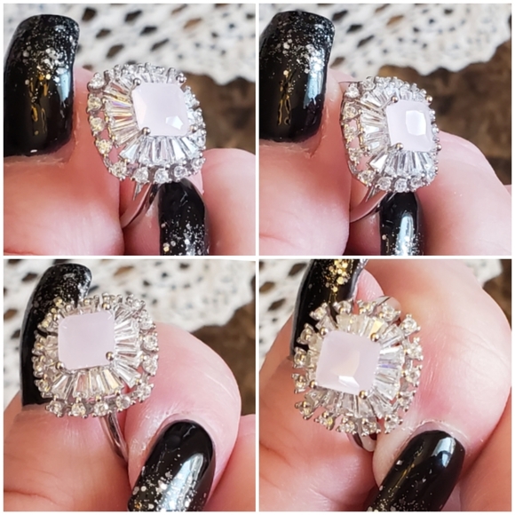 Genuine 2ct Princess Cut Rose Quartz Ring Size 7 - Picture 4 of 7